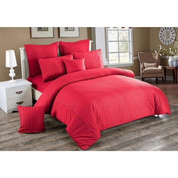 Seersucker Super King Size Quilt/Doona/Duvet Cover Set - Red