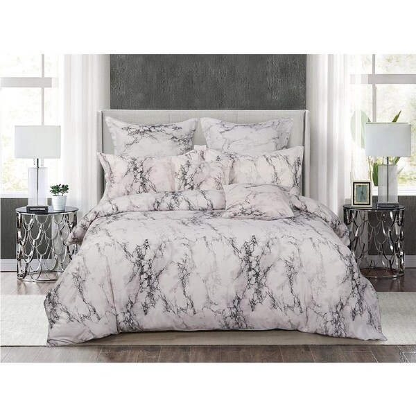 Marble White Quilt/Doona/Duvet Cover Set (Super King Size) M404