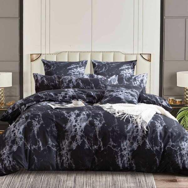 Marble Black Quilt/Doona/Duvet Cover Set (Double Size) M403