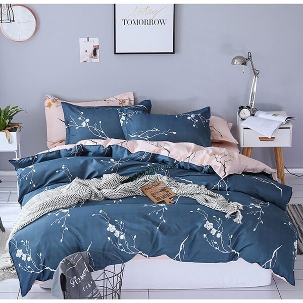 Artistic Floral Quilt/Doona/Duvet Cover Set (Queen Size) M395 Blue
