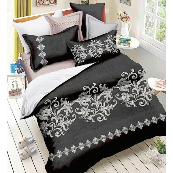 Azalea Quilt/Doona/Duvet Cover Set (Queen Size) Grey