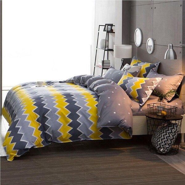 Ziggy Quilt/Doona/Duvet Cover Set (Super King Size) Grey Yellow