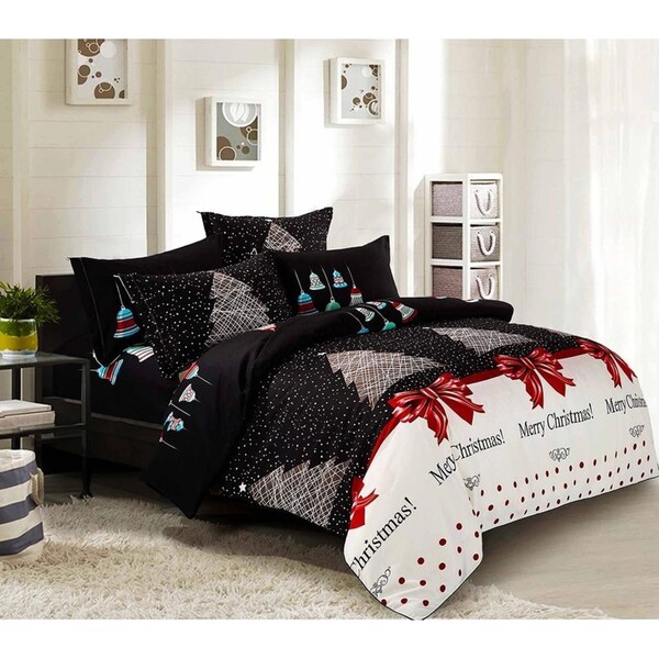 Merry Christmas Quilt/Doona/Duvet Cover Set (Queen Size) Black White