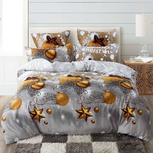 Christmas Gift Quilt/Doona/Duvet Cover Set (Super King Size) Gold