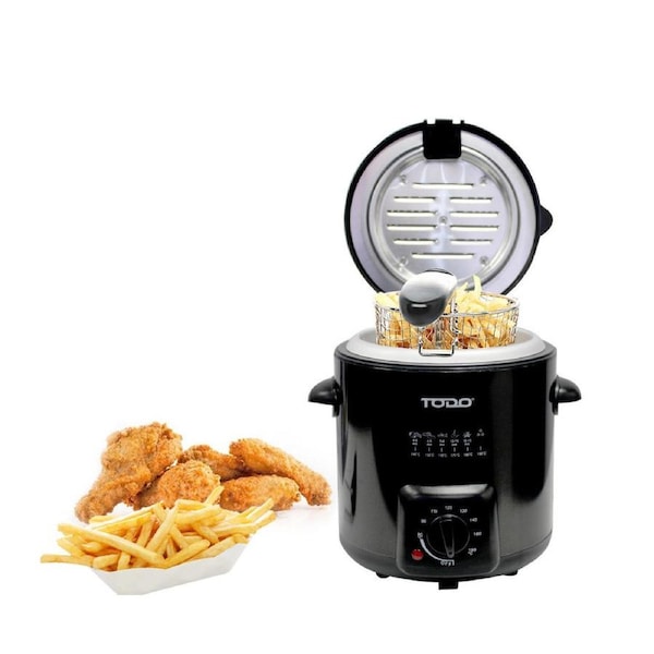 TODO 0.9L Deep Fryer Adjustable Thermostat Dial - Black Stainless Steel Housing Basket