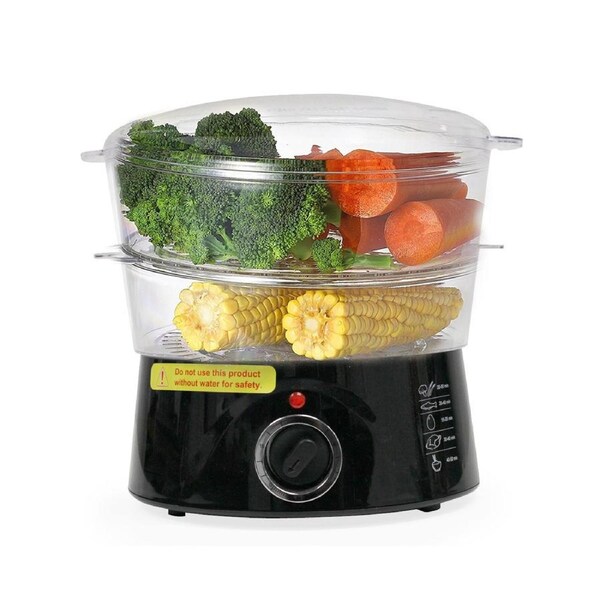 TODO 5L Steam Cooker Steamer 2 Tray 400W Power Dial Timer Healthy Stackable - Black