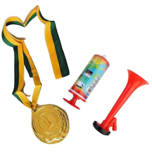1st Gold Medal Winner + Air Horn Party Set School Sports Day Olympics Ribbon