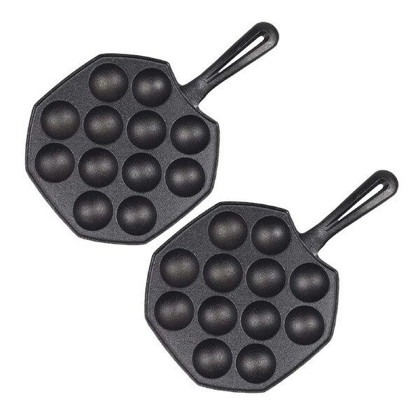 SOGA 2X Cast Iron Takoyaki Fry Pan Octopus Balls Maker 12 Hole Grill Mold 18CM