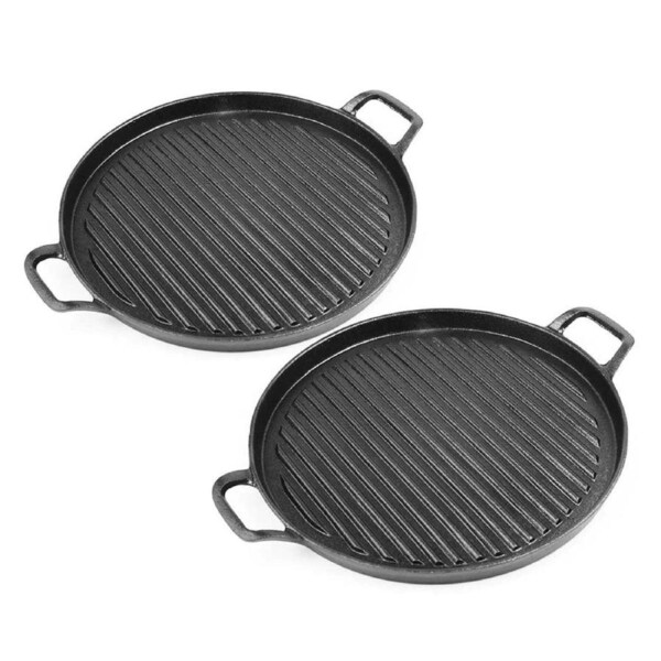SOGA 2X 30cm Ribbed Cast Iron Frying Pan Skillet Coating Steak Sizzle Platter