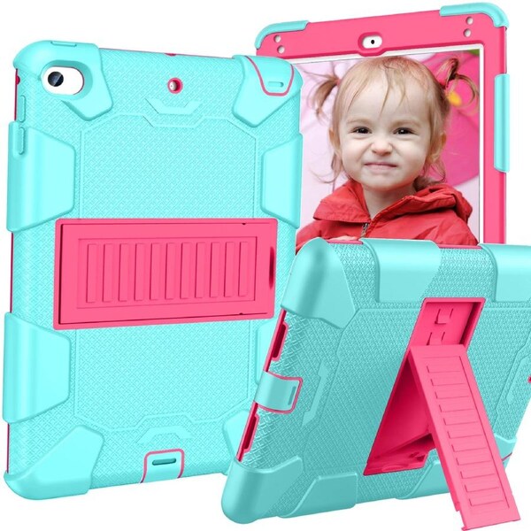 Catzon Silicone+PC Case 3-Layer Anti-fall Protective Cover Tablet Stand For iPad Mini 4 5-4aqua hotpink