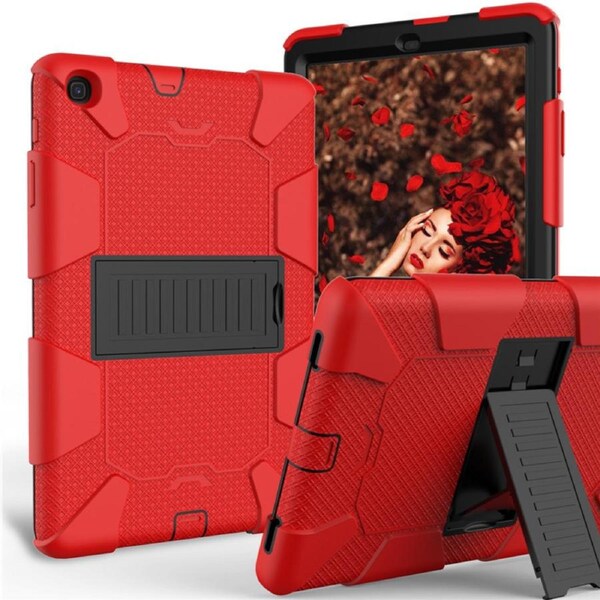 Catzon Silicone+PC Case 3-Layer Anti-fall Protective Cover Tablet Stand For Samsung Galaxy Tab A 10.1 inch T510(2019)-3red black