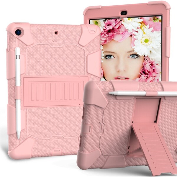 Catzon Silicone+PC Case 3-Layer Anti-fall Protective Cover Tablet Stand For iPad 7 10.2 inch(2019)-1rose gold