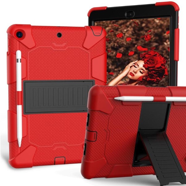 Catzon Silicone+PC Case 3-Layer Anti-fall Protective Cover Tablet Stand For iPad 7 10.2 inch(2019)-3red black