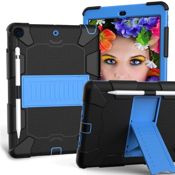 Catzon Silicone+PC Case 3-Layer Anti-fall Protective Cover Tablet Stand For iPad 7 10.2 inch(2019)-6black blue