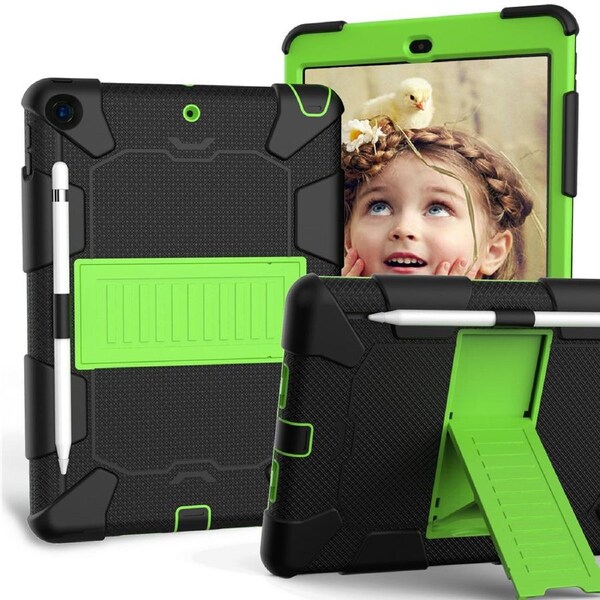 Catzon Silicone+PC Case 3-Layer Anti-fall Protective Cover Tablet Stand For iPad 7 10.2 inch(2019)-7black olivia