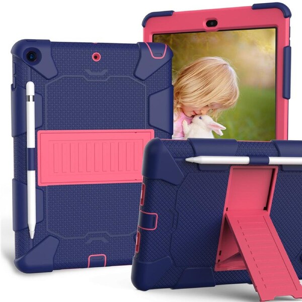 Catzon Silicone+PC Case 3-Layer Anti-fall Protective Cover Tablet Stand For iPad 7 10.2 inch(2019)-9navy hotpink
