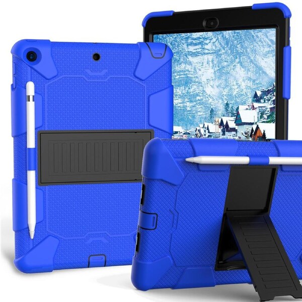 Catzon Silicone+PC Case 3-Layer Anti-fall Protective Cover Tablet Stand For iPad 7 10.2 inch(2019)-12blue black