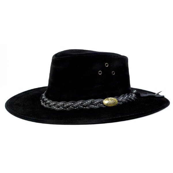 JACARU Wallaroo Suede Leather Hat UV Protection Water Resistant Wide Brim 1007 Black / Medium (55/56cm)