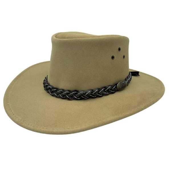 JACARU Wallaroo Suede Leather Hat UV Protection Water Resistant Wide Brim 1007 Sand / Large (58/59cm)
