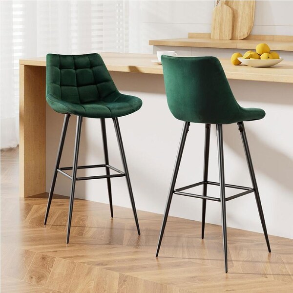 2x Artiss Bar Stools Velvet Chairs Green