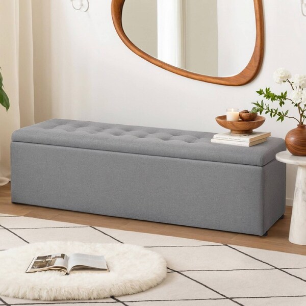 140cm Artiss Storage Ottoman Blanket Box Linen Grey