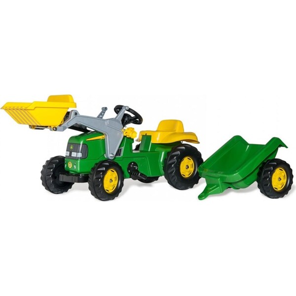 John Deere 161cm Rolly Classic Pedal Tractor Front Kids Loader w/ Trailer Green