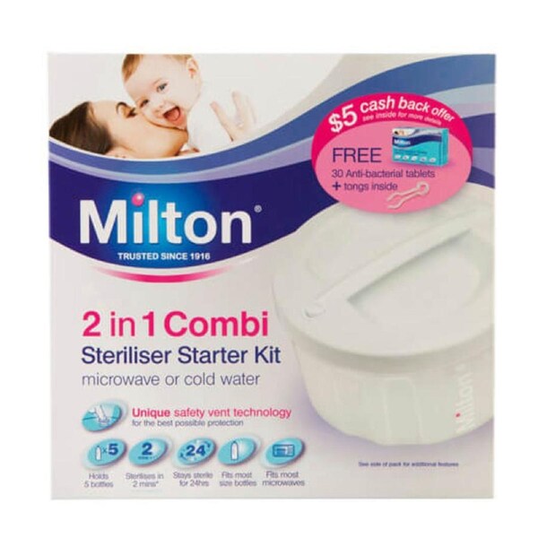 Milton Combi Baby Bottle Microwave/Cold Water Steriliser w/Antibacterial Tablets