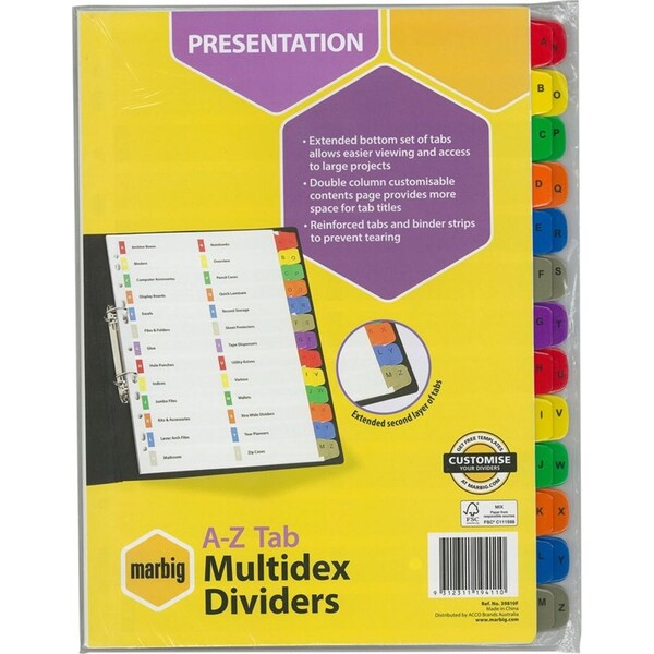 Marbig A-Z Tab Manilla Multidex A4 Divider/Index Office/School Stationery Binder