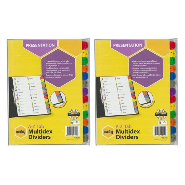 2PK Marbig A-Z Tab Manilla Multidex A4 Divider/Index Office Binder Stationery