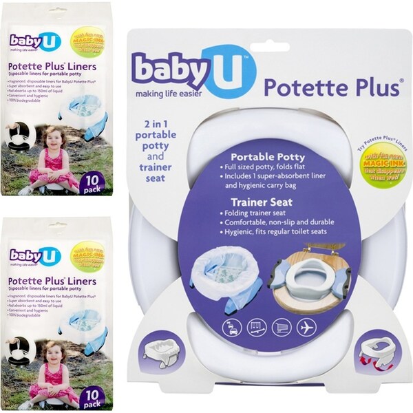 2x 10pc BabyU Disposable Liners & Potette Plus Portable Potty/Trainer Set