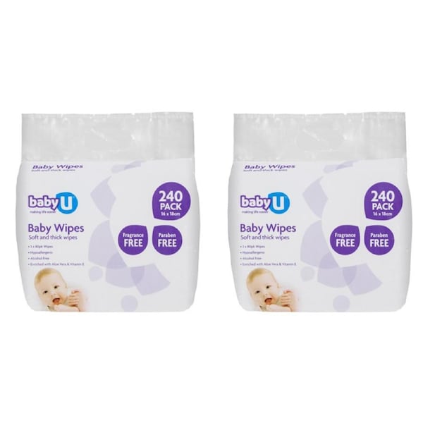 2x 240pc BabyU Baby/Infant/Kids Alcohol/Fragrance Free Absorbent Wet Wipes