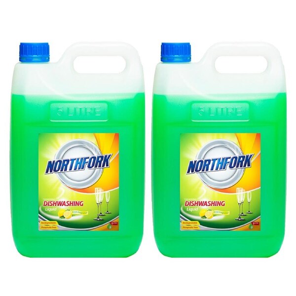 2x Northfork 5L Biodegradeable Dishwashing Dishes Concentrated Liquid/Soap Lemon