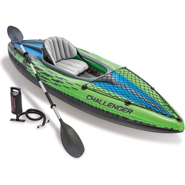 Intex Sports Challenger K1 Inflatable Kayak 1 Seat Floating Boat Oars River/Lake