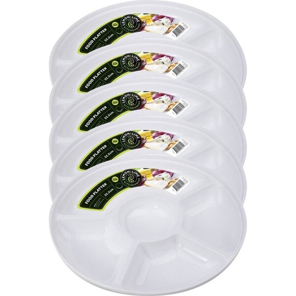 5x Lemon & Lime 32.5cm 5 Section/Compartment Reusable Dip/Nut Platter/Plate/Tray