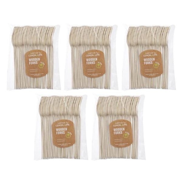 250pc Lemon & Lime Earthie Eco Biodegradable Recyclable Wooden Forks/Cutlery