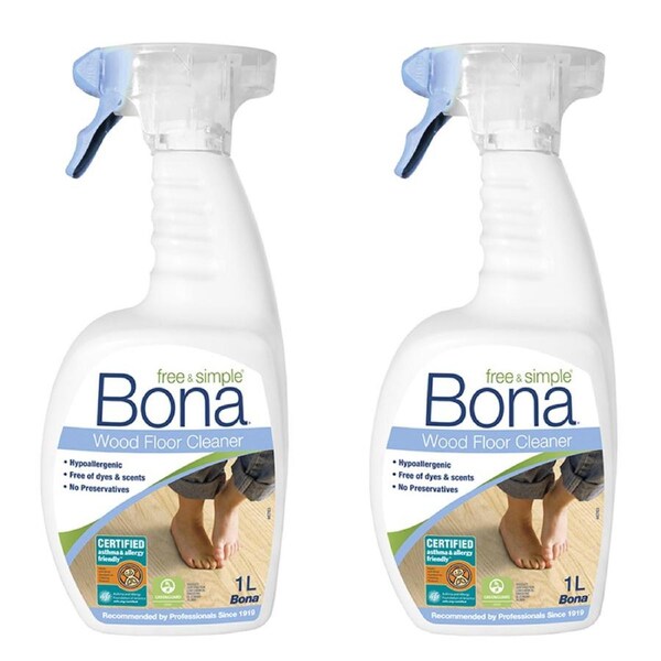 2x Bona 1L Hypoallergenic Wood/Timber Floor Cleaner Spray Maintenance/Cleaning