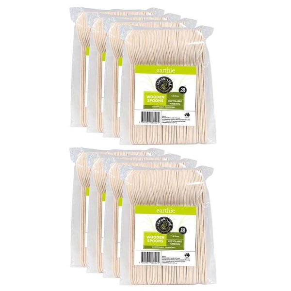 400PK Lemon & Lime Eco Wooden Spoons Biodegradable Party Tableware Cutlery Beige