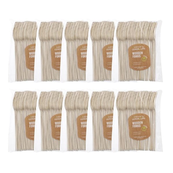 500pc Lemon & Lime Earthie Eco Biodegradable Recyclable Wooden Forks/Cutlery
