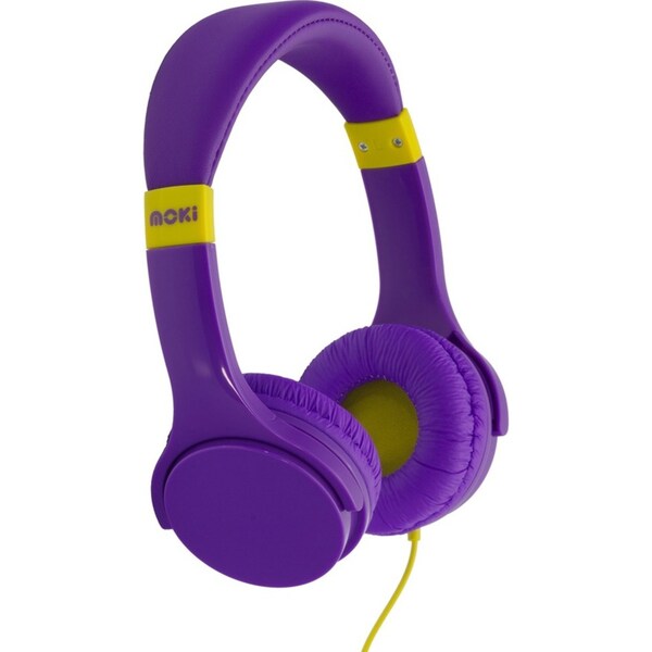 Moki Lil' Kids Volume Limited On Ear Headphones/Headband w/3.5mm Jack Purple 3y+