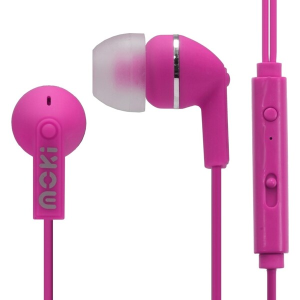 Moki Noise Isolation In-Ear Earphones 3.5mm Jack Headset/Mic/Volume Control Pink