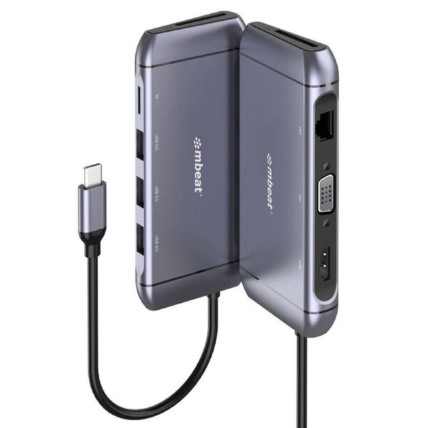 Mbeat Elite X9 9-in-1 USB-C Hub Adapter/HDMI/VGA/Lan Ethernet/USB3.0 Port/Grey