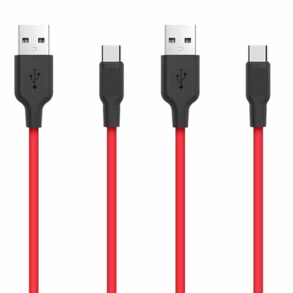 2x Philex 1m Silicone 2A Charge/Sync Type-C Cable to USB for Samsung/Android Red