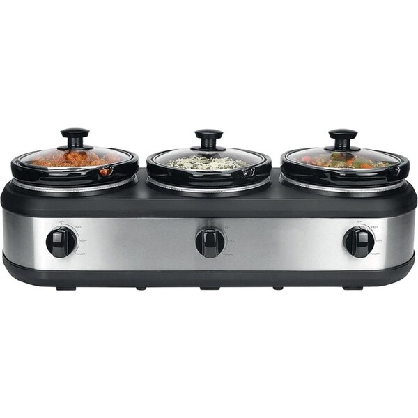 Healthy Choice 405W Electric 3 Pot Slow Cooker/2.5L Ceramic Cooking Pots Silver