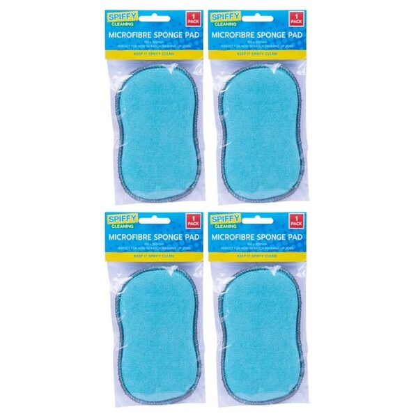 4x Spiffy 16cm Non Scratch Microfibre Dishwashing Cleaning Scrub Sponge Pad