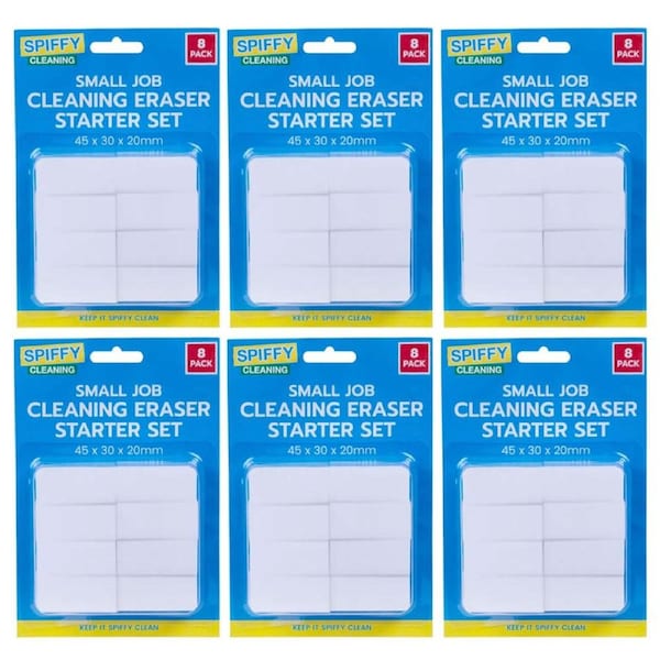 6x 8PK Spiffy Small Job Cleaning Eraser Set Multi-Functional Kitchen Cleaner WHT
