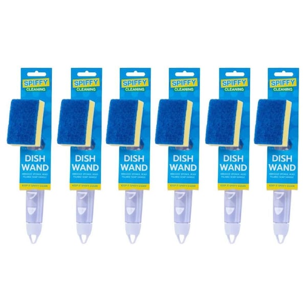 6x Spiffy Dish Wand Cleaning Kitchen Glass Scrubber/Sponge w/ Soap Dispenser