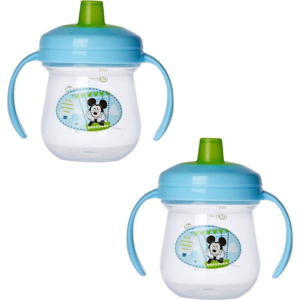 2PK The First Years Soft Spout Trainer Drinking Sippy Cup Baby 9m+ Mickey Blue
