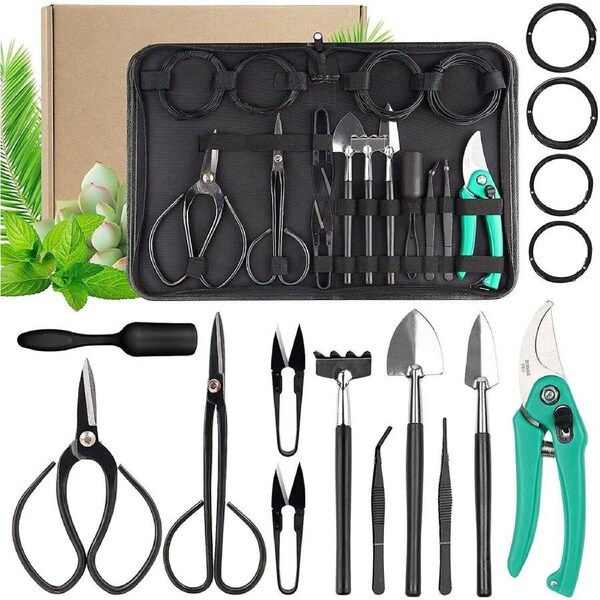 Bonsai Tools Set ,Succulent Kit Garden Hand Tool Set,Include Pruning Shears, Bonsai Starter Kit Gardening Trimming Tools (16PCS)