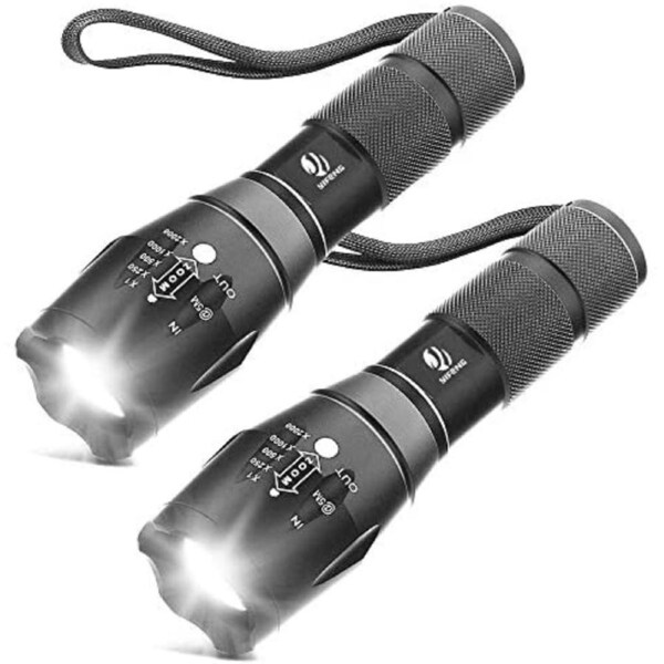 2 PACK Handheld LED Flashlight, Camp Flashligt Torch with Adjustable Focus and 5 Light Modes
