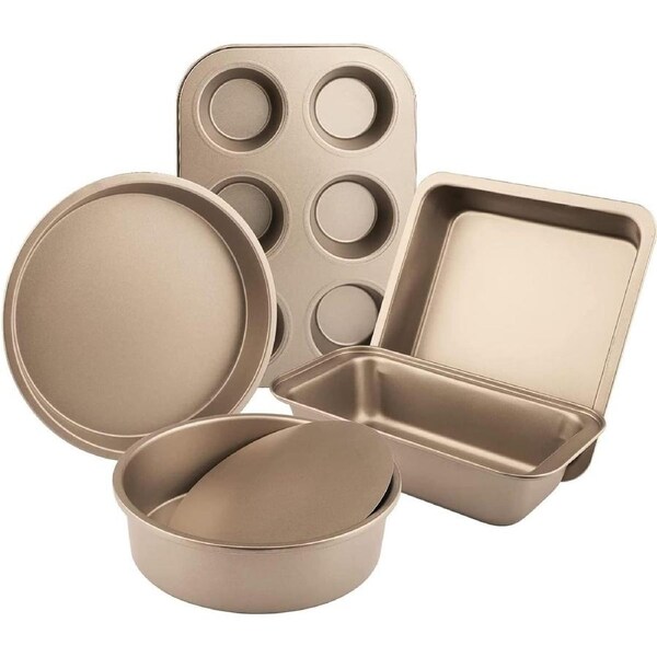 5 Piece Nonstick Bakeware Set Bake Set with Square Baking Tray, Round Cake Pan, Pizza Pan, Loaf Pan & Muffin Pan